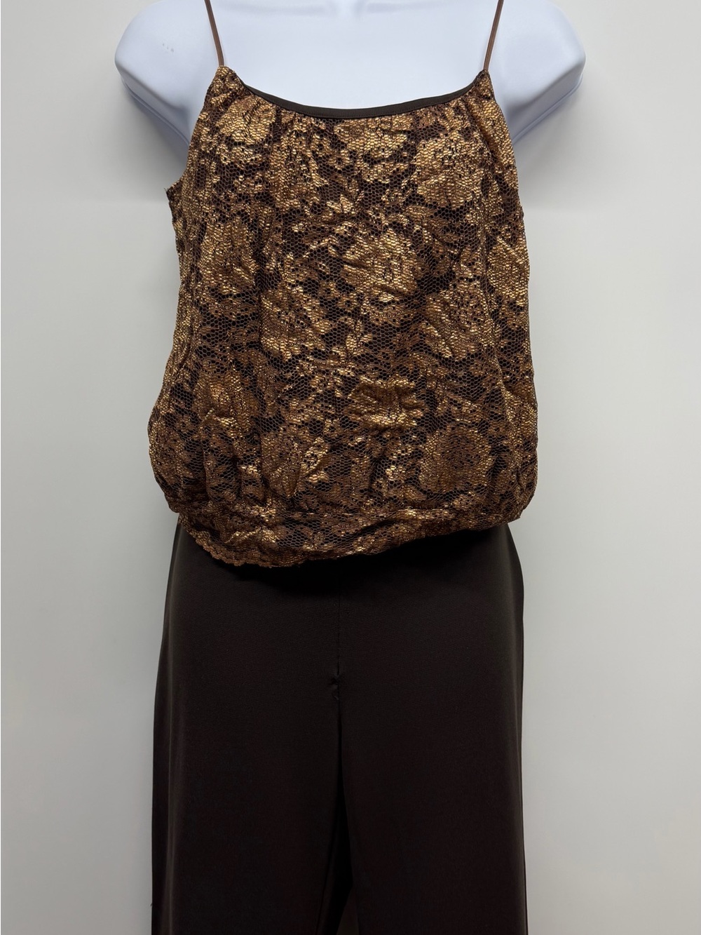 Express Women’s Bronze Gold Metallic Lace Cami Blouse Spaghetti Strap Top